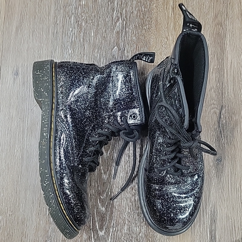 Doc Dr Martens 1460 J black Sparkle Glitter Combat Boots Size Mens 4 Womens 5